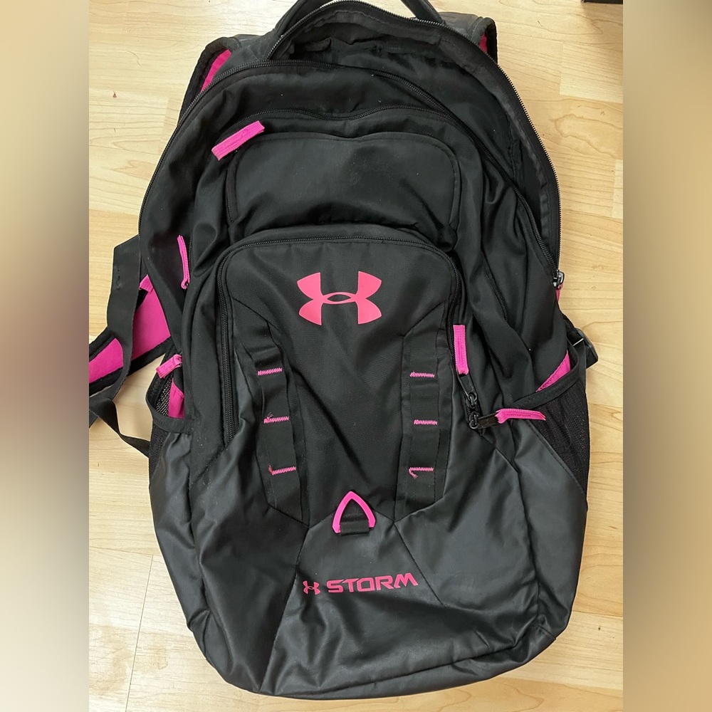 Black and Pink Storm Under Armor Backpack
